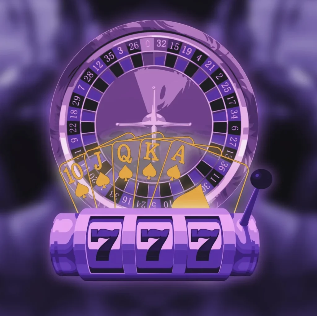 Purple roulette wheel and slot